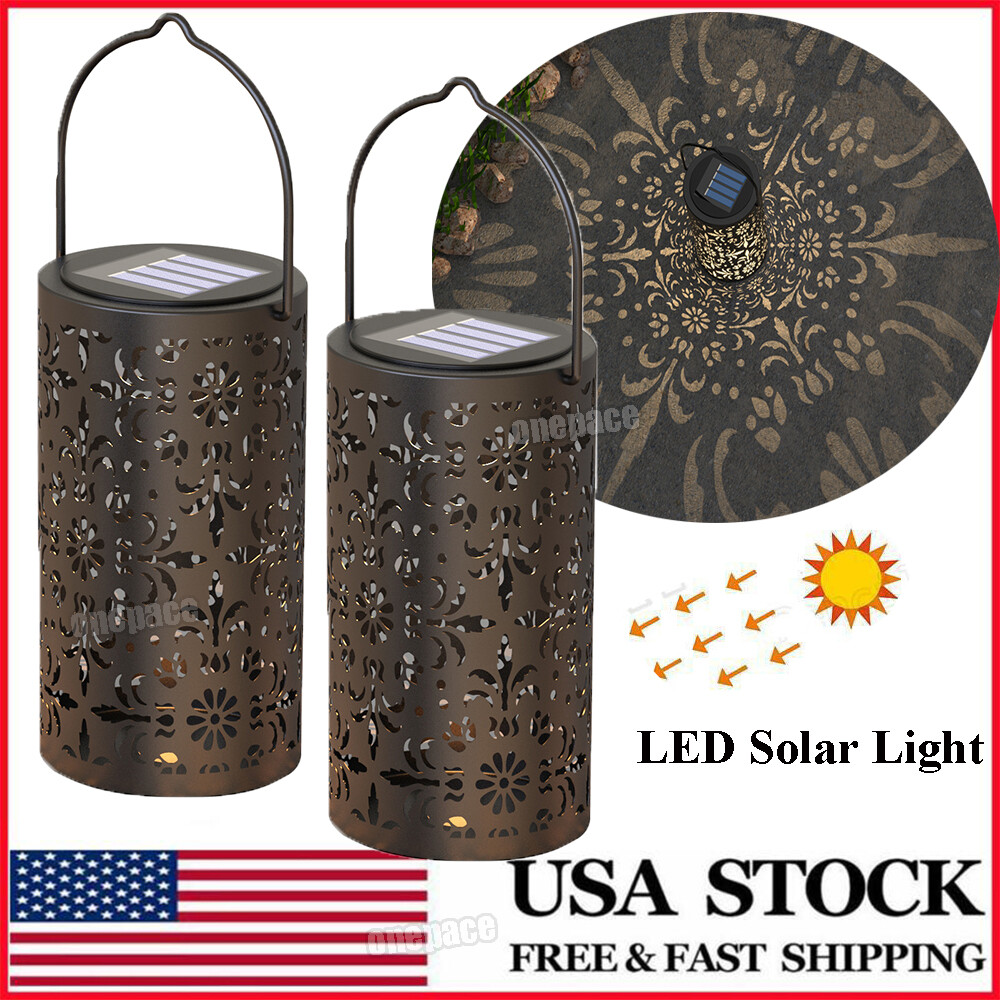 2x Decorative LED Solar Light Lantern Lamp Outdoor Garden Patio Yard Hanging US