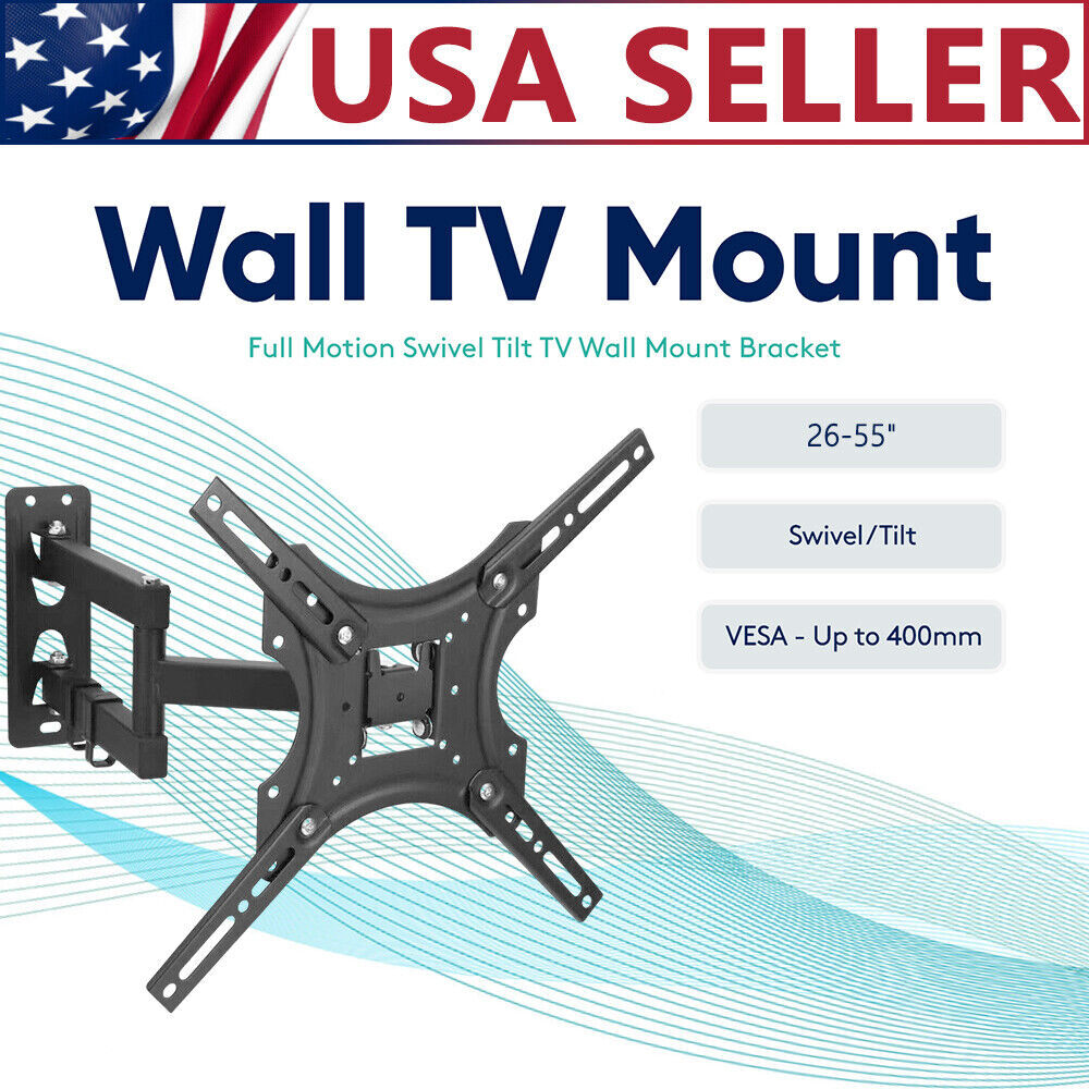 Full Motion TV Wall Mount Bracket Swivel Tilt for 26 32 36 37 40 42 46 49 50 55"