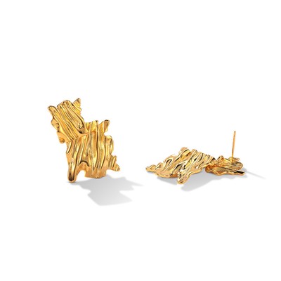 Irregular Pleated Texture Stud Earrings Geometric Ribbed Wave Shaped Earrings