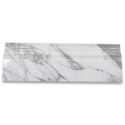 L01P Statuary White Statuario Marble 4x12 Baseboard Crown Molding Polished