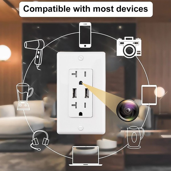 120° 4K HD Wifi P2P Home Security Nanny Camera USB in AC Wall Socket Outlet US - Image 12