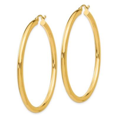 Pre-owned Superdealsforeverything Real 14kt Yellow Gold Polished 3mm Tube Hoop Earrings