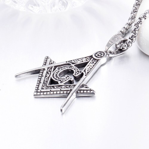 MENDEL Mens Freemason Masonic Lodge Pendant Necklace Stainless Steel Silver Men