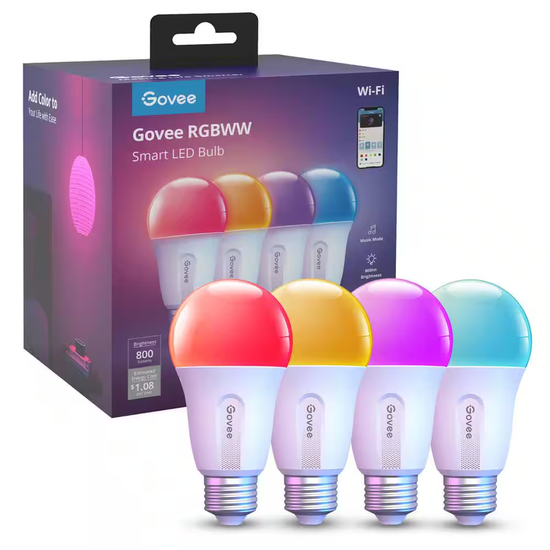 Govee Smart Light Bulbs LED RGB Color Changing WiFi Bluetooth Alexa Bulbs 4 pack