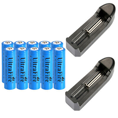 10pcs 14500 Battery 3.7V Ultra 1800mAh Fire Li-ion Rechargeable Bat +2pc Charger