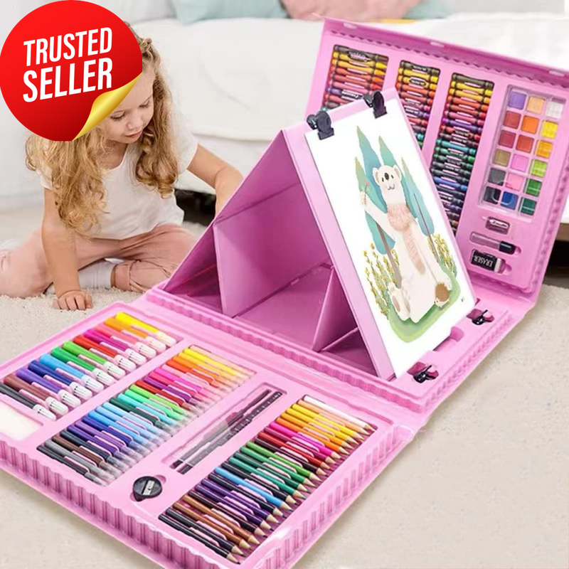 Art Supplies Drawing Kit 208Pcs Trifold Easel Pastels Red