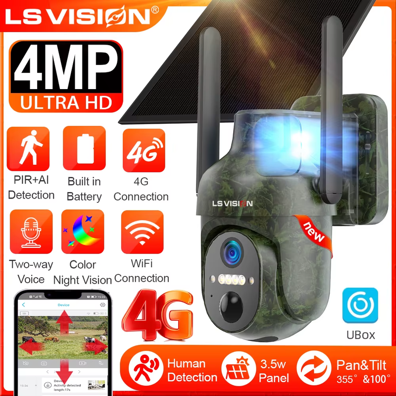 4MP 4G LTE Solar Trail Camera Wildlife Camera Wireless Outdoor Surveillance Came