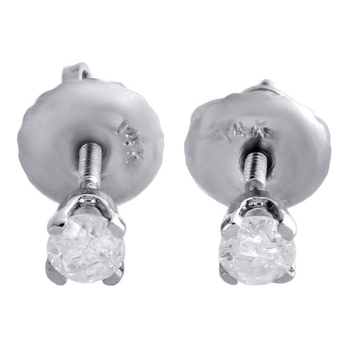 Pre-owned Jfl Diamonds & Timepieces 14k White Gold Solitaire Round Diamond Studs 2.75mm Screw Back Earrings 0.17 Ct.