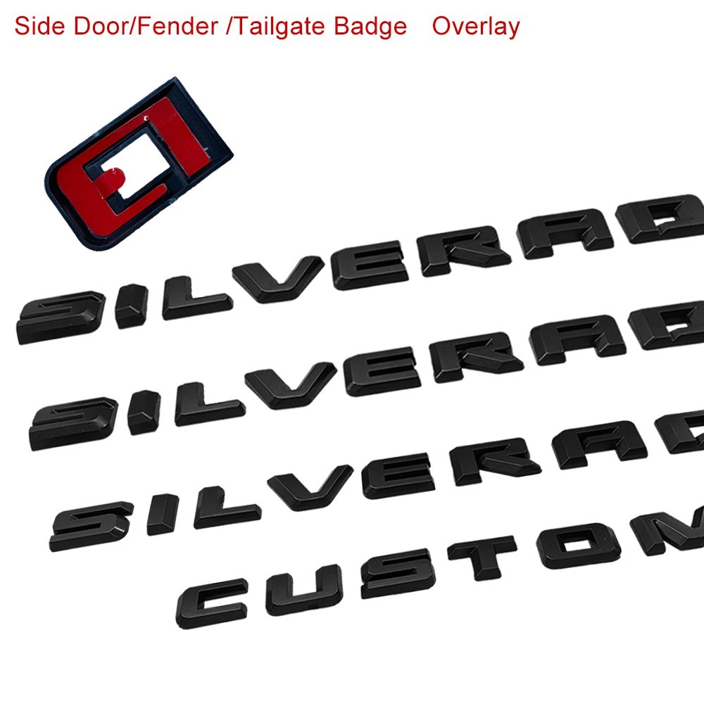 4Pc Matte Black Fender Tailgate Letter Emblem Overlay for Silverado Custom 19-25