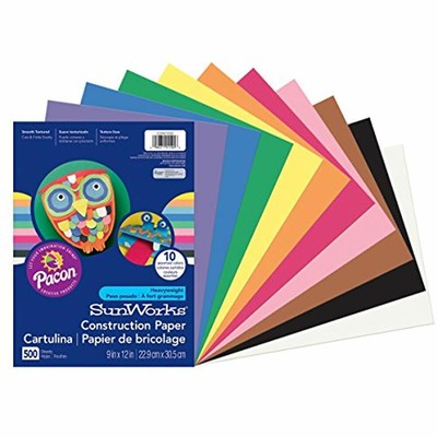 SunWorks Construction Paper, 10 Assorted Colors, 9&quot X 12&quot, 500 Sheets