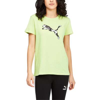 

Puma Cat Fill Summer Graphic Футболка с круглым вырезом и коротким рукавом Женская зеленая футболка Athleti, Зеленый