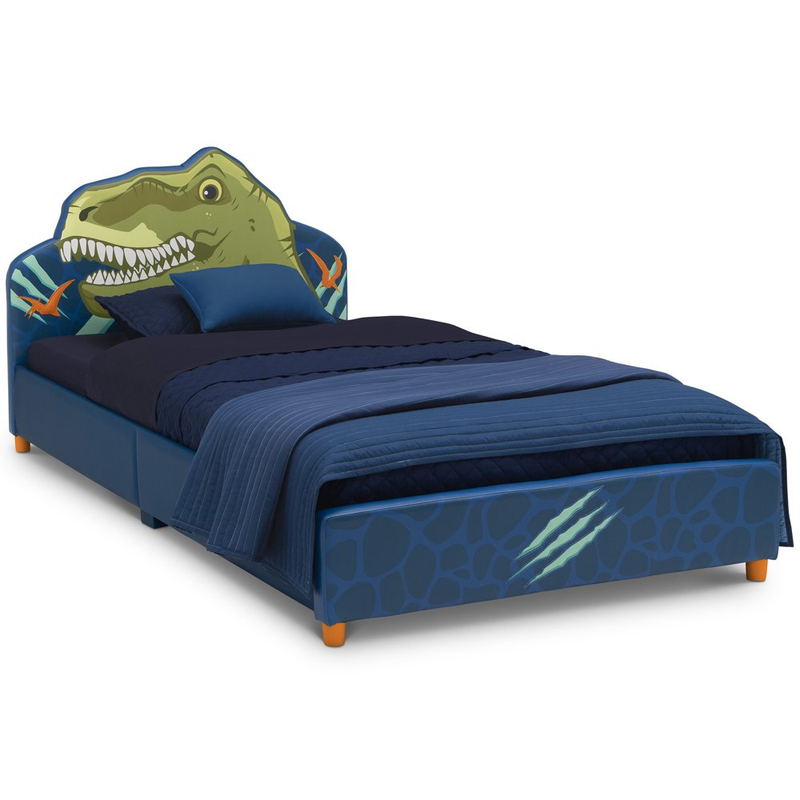 Children Toddler Upholstered Bed Twin Dinosaur Kids Boys Girls Bedroom Comfort