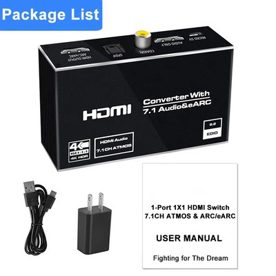 HDMI 2.0 Earc Audio Extractor Switch 4K 60Hz with Earc 7.1CH HDMI to Toslink 5.1