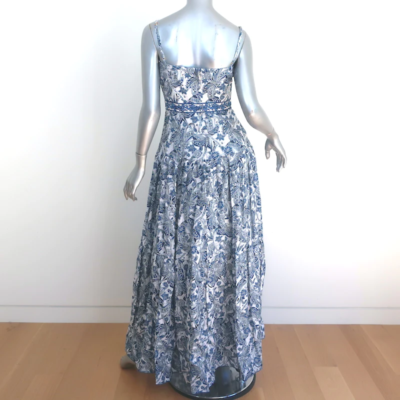 Pre-owned Agua By Agua Bendita Lima Maxi Dress Blue Dragonfly Print Linen Size Small