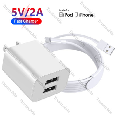 For iPhone 14 13 12 11 8 7 6 Dual Port USB Fast Charger Block Power Adapter Cube