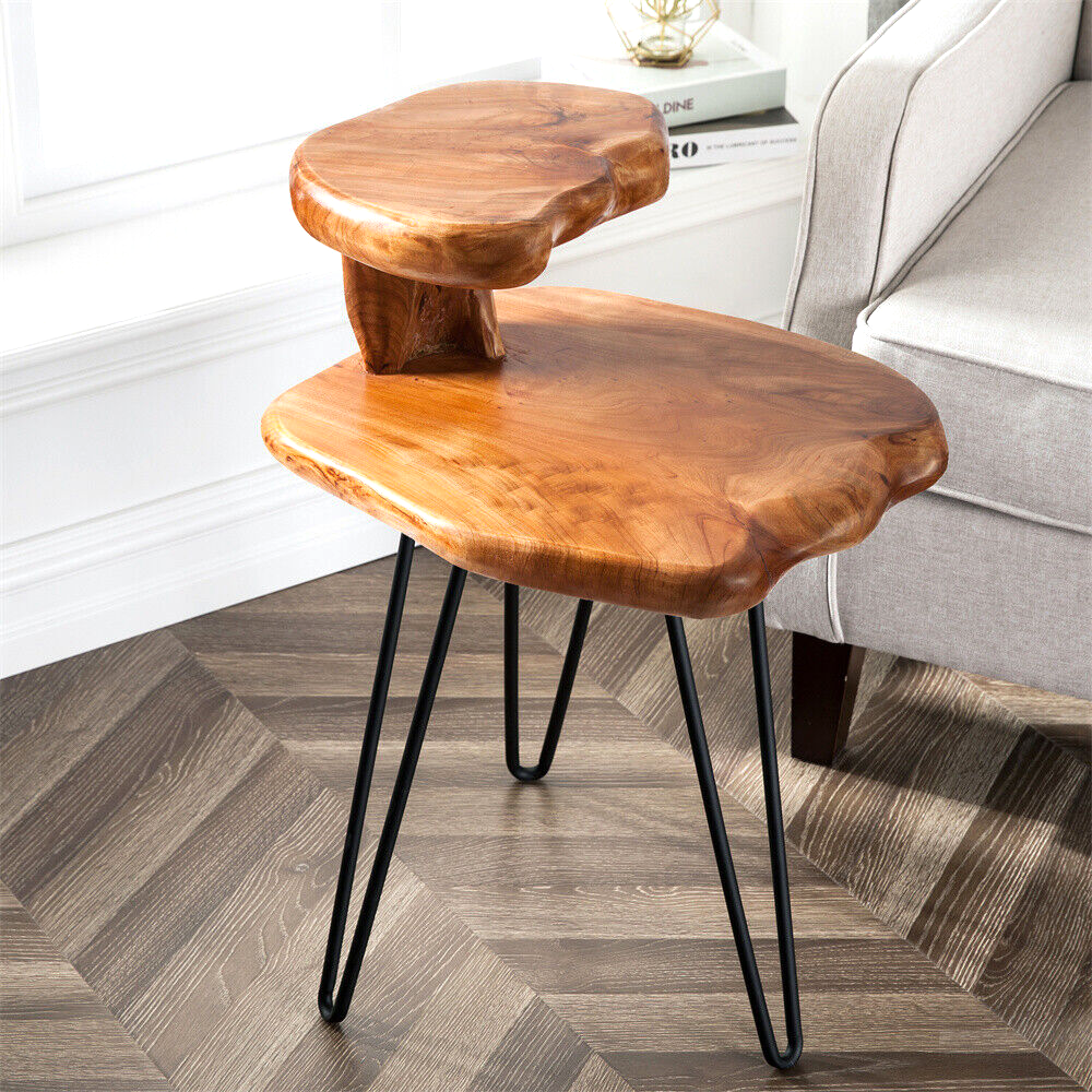 GREENAGE Cedar Root 2 Tier End Table, Rustic Live Edge Coffee Table Side Table
