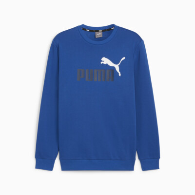 Мужская толстовка с круглым вырезом и двухцветным логотипом Puma Essentials синего цвета 58676221