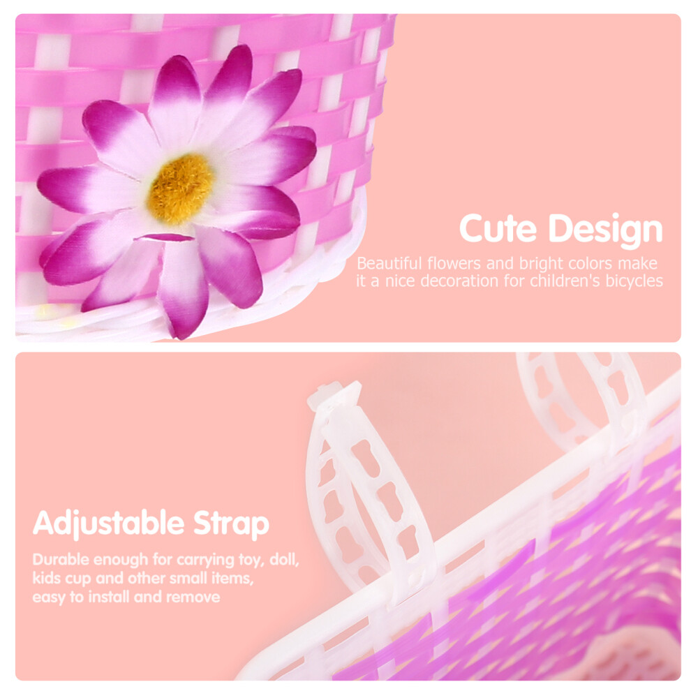 Purple Flower Basket for Kids Bike with Front Storage and Cup Holder