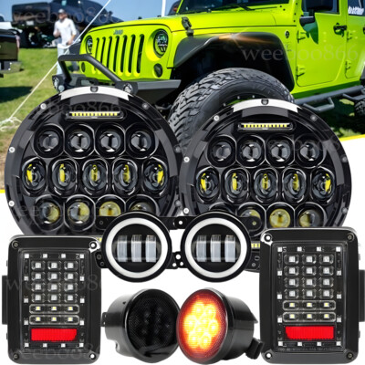 Full Kits For Jeep 07-18 JK JKU Tail Light 7'' Led Headlight Turn Signal Fog Lamp