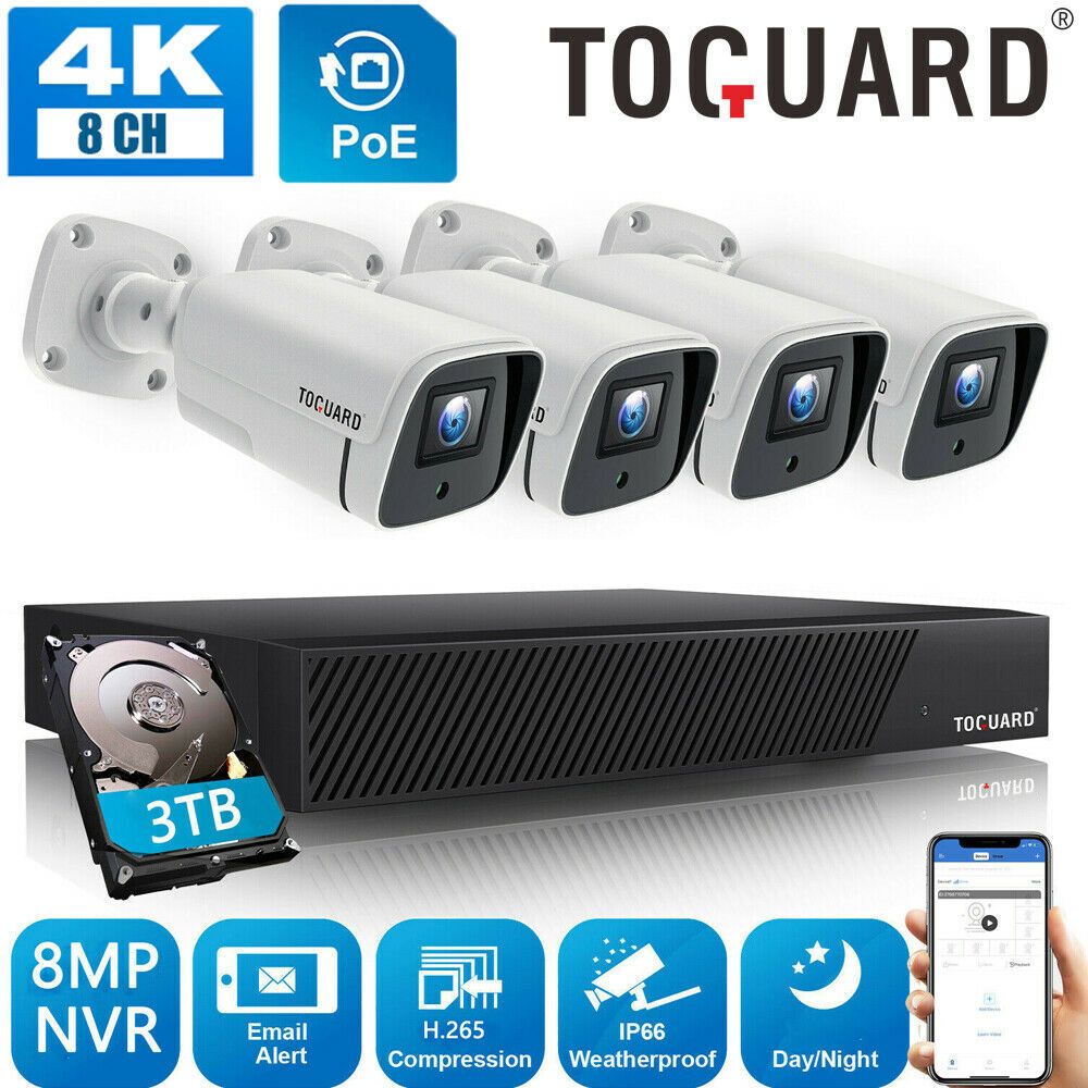 TOGUARD 4K 8MP POE Security Camera System IP Wired 8CH NVR Kit 7x24 Recording