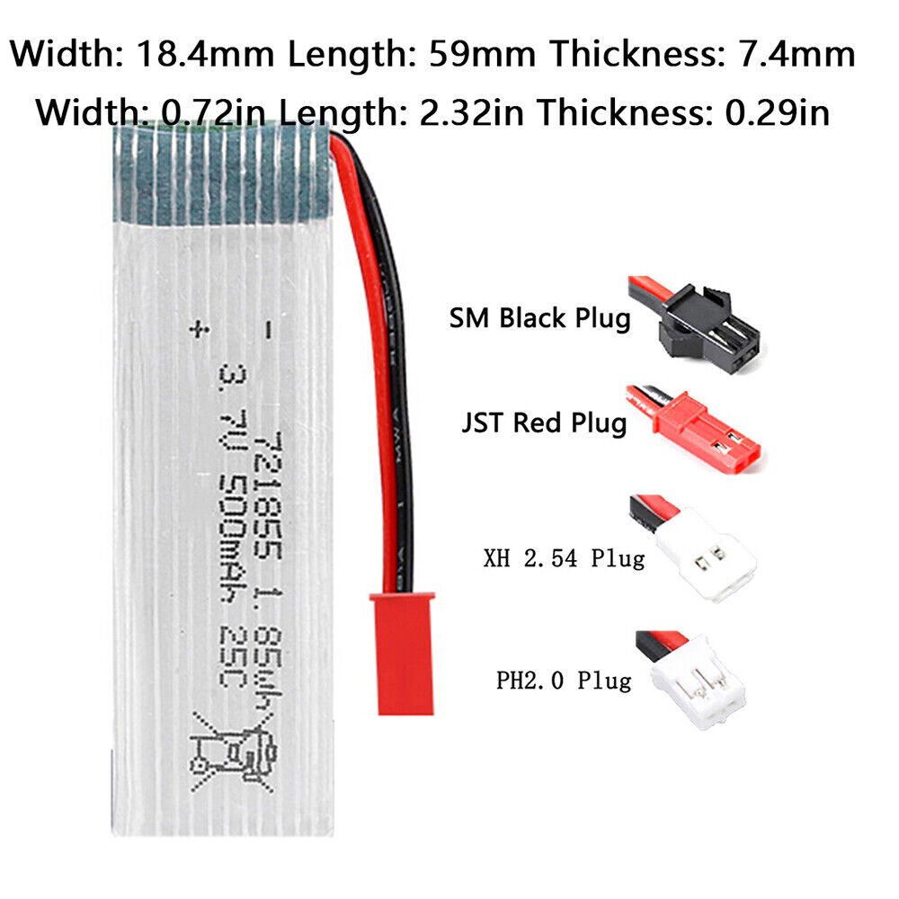 Rechargeable 3.7V 721855 20C 500Mah Li-Polymer Li Battery For X4/H107D