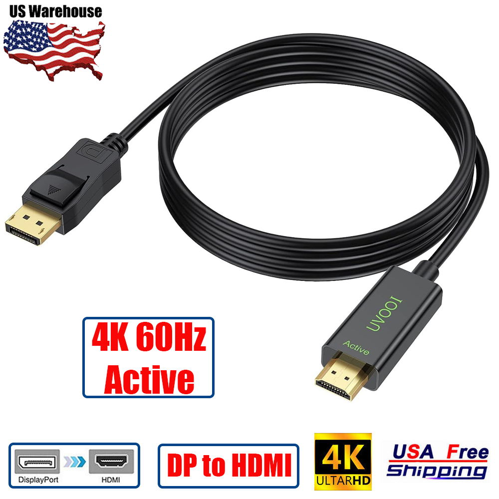6FT Active Display Port DP to HDMI Adapter Cable 4K 60hz DP 1.4 to HDMI 2.0 Cord