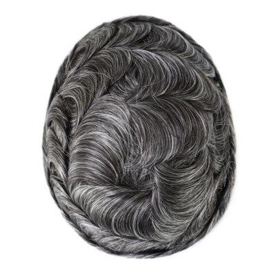 Mens Toupee Human Hair Full Poly Skin System Replacement Wig Gent for Men PU8x10