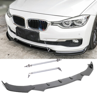 Glossy Black Front Lip Spoiler+ Strut Rod For F10 F30 F32 F36 335i 328i 325i F31