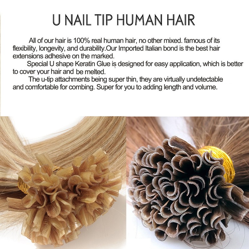 Russian Remy Human Hair Extensions Pre Bonded Glue Keratin Nail U