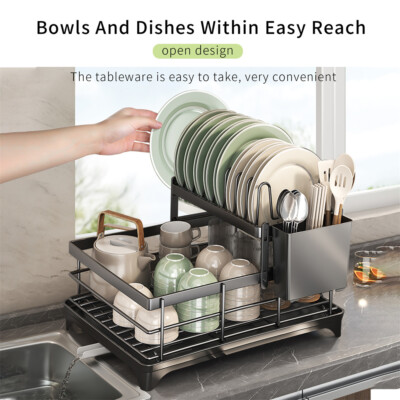 Dish Drying Rack Kitchen Stainless Steel Organizer Dish Bowl Drainer StorageRack