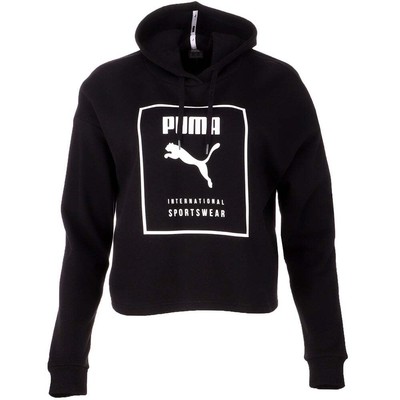 

Puma Intl Укороченный флисовый пуловер с капюшоном Женская черная повседневная спортивная верхняя одежда, Черный, Puma Intl Cropped Fleece Pullover Hoodie