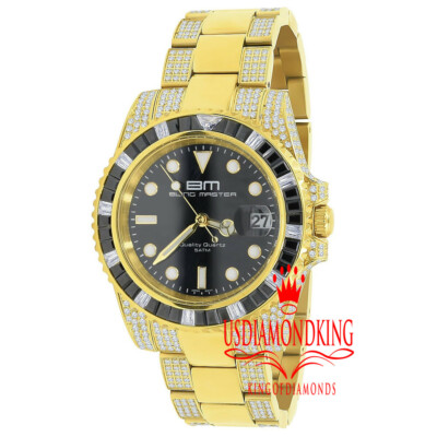 Pre-owned Bling Master Full Steel 18k Yellow Gold Simulated Diamond 40mm Presidential Mens Watch W/date