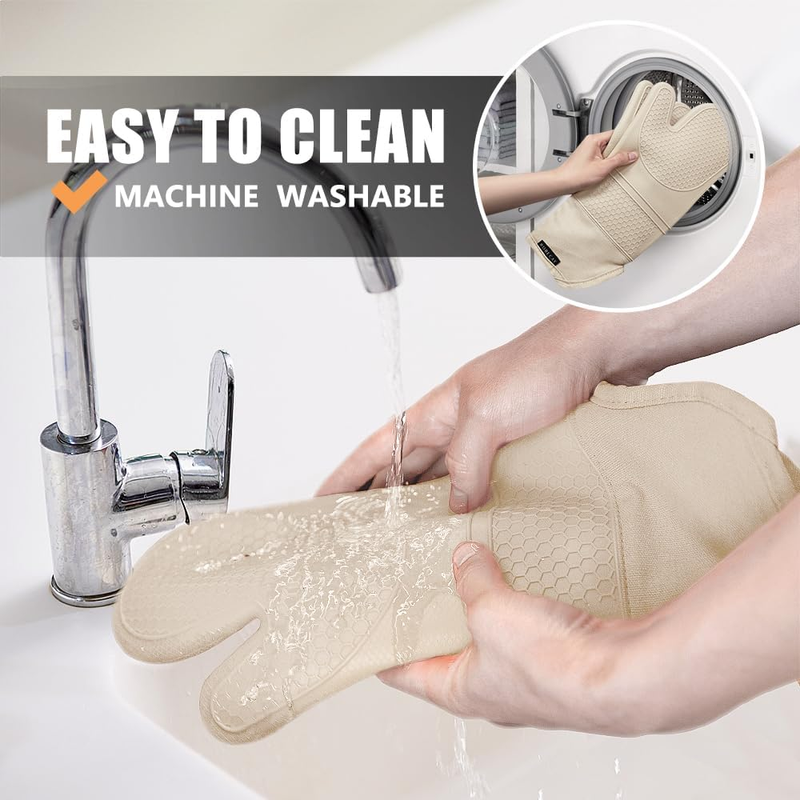 Oven Mitts and Pot Holders Sets 6pcs, Extra Long Kitchen Silicone Oven Gloves Hi