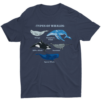 Types Of Whales Killer Whale Beluga Narwhale Ocean Sea Marine Animal T Shirt Tee