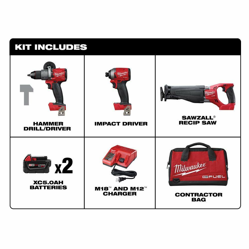 NEW MILWAUKEE 2997-23 M18 3 TOOL COMBI KIT XC5.0 CORDLESS BRUSHLESS 100307-1 EB