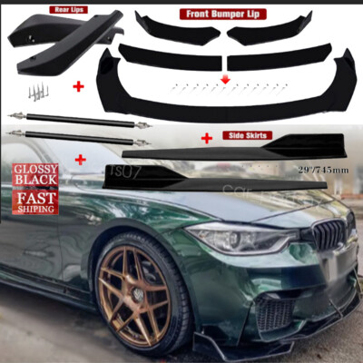 For 12-18 BMW F30 F31 3 Series Sedan Front Bumper Lip Spoiler Splitter+Strut Rod