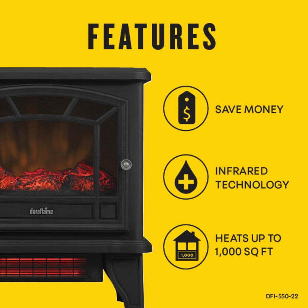 Duraflame 1,000 sq ft Infrared Quartz Electric Fireplace Stove Heater, Black