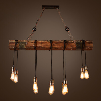 Rustic Industrial 10 Edison Bulb Chandelier Farmhouse Wood Island Pendant Light