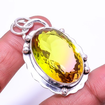 Bi-Colour Tourmaline Designer Handmade 925 Sterling Silver Pendant 1.76'' P13