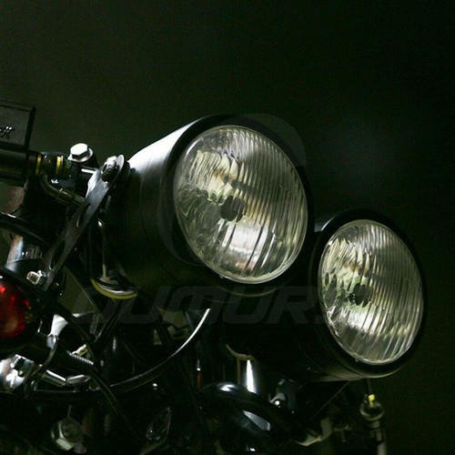 Black Twin Headlight Motorcycle Double Dual Lamp Street
