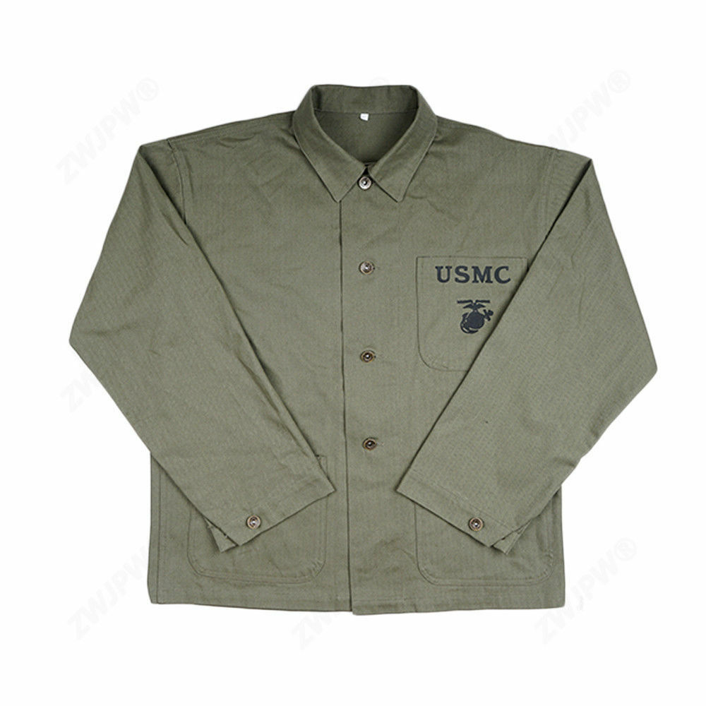 WW2 USMC M1944 HBT 上下　XL 米軍　海兵隊 WW2 WWII US GREEN USMC HBT Army Field Coat Jacket Marked US