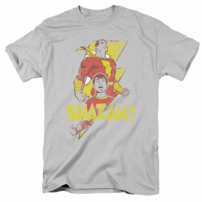 Shazam! Transformation T Shirt Mens Licensed Captain Marvel DC Comics Tee Silver