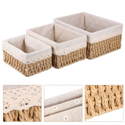 3pcs Large Woven Baskets Small Wicker Basket Rattan Basket Bamboo Woven Basket