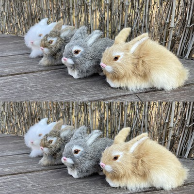 4pcs Realistic Rabbit Taxidermy Figurine in Fur for Easter/Halloween Decoration