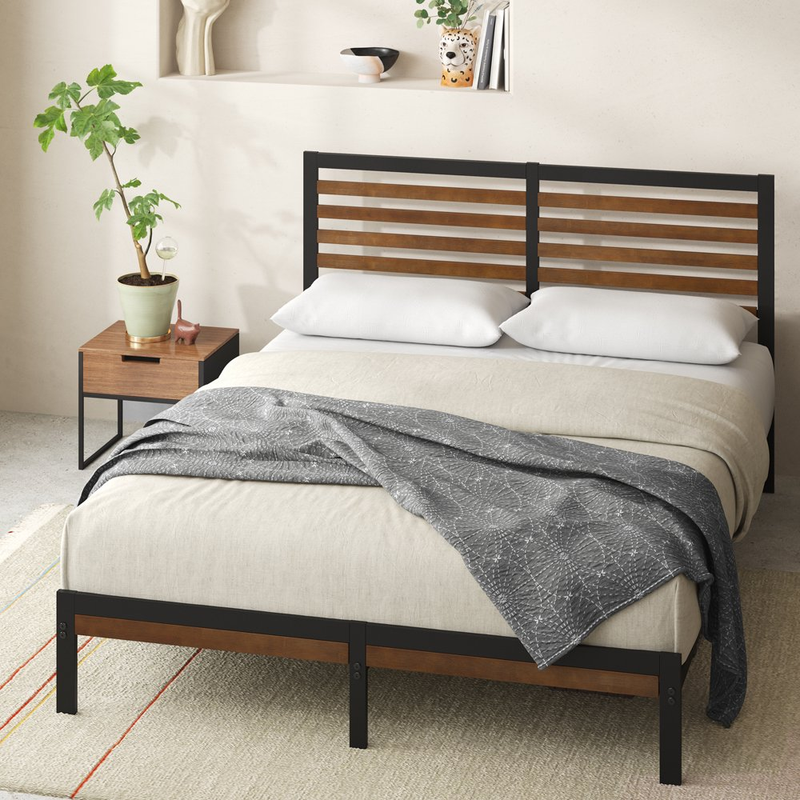 35&rdquo; Kai Bamboo and Metal Platform Bed Frame, Queen