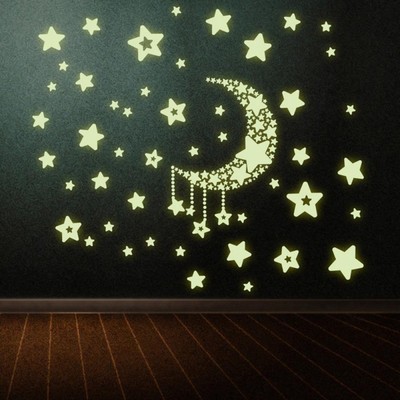 Home Night Bedroom Wall Stickers Moon And Stars Glow In The Dark