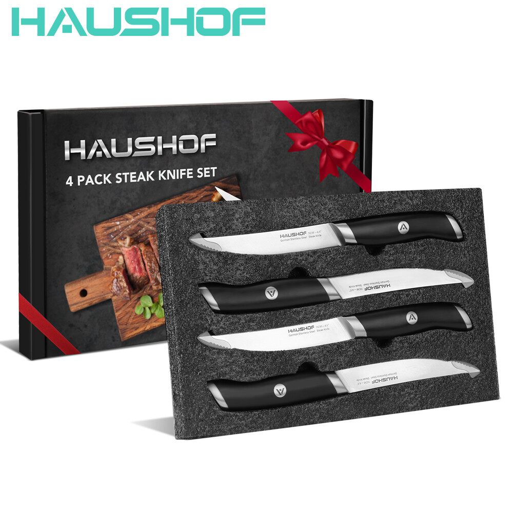 HAUSHOF 4PIECE Steak Knives Set Stainless Steel Premium Serrated Steak Knife Set