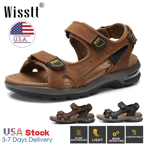 Mens Leather Fisherman Sandals Walking Shoes Trekking Hiking