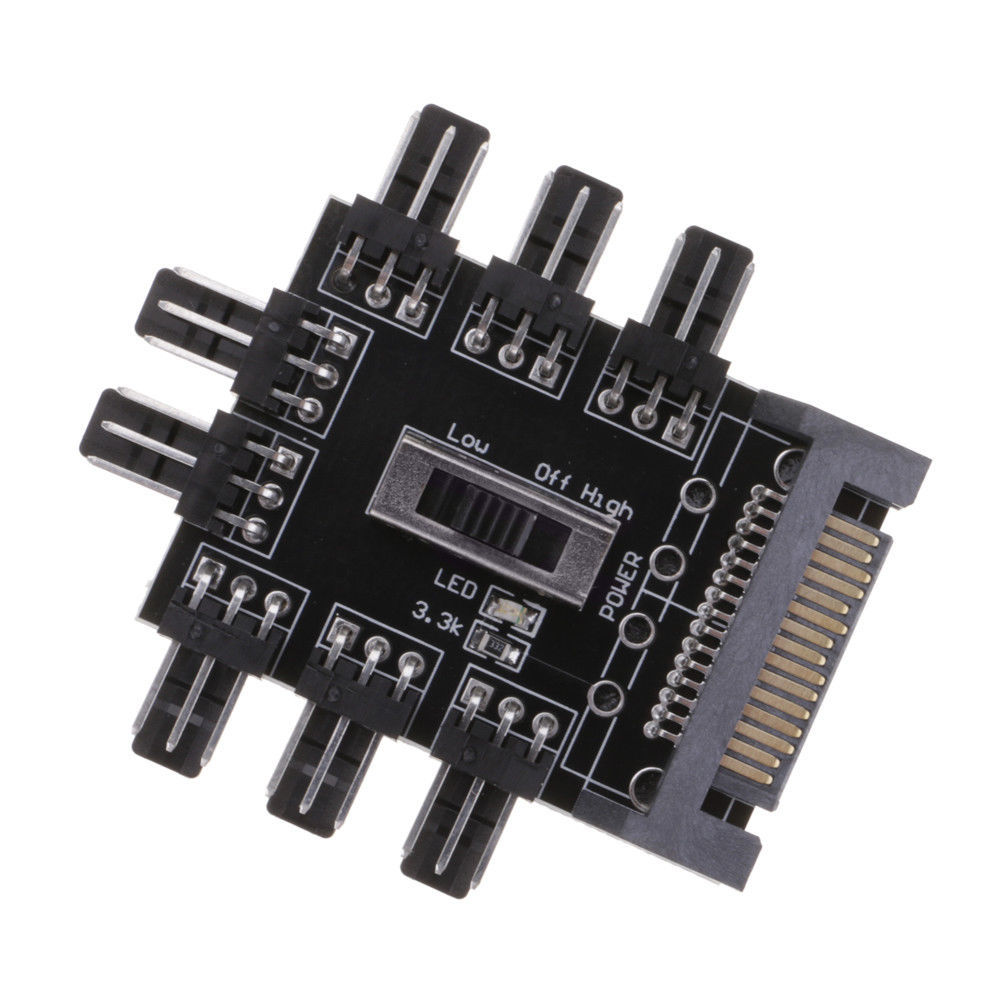 Fan 1 to 8 Channel Hub 12V 3Pin Power Supply Splitter Adapter PC Fan with LED