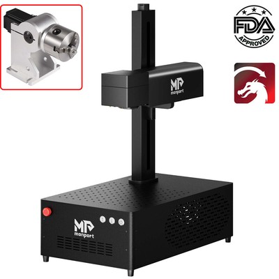 Monport 50W Integrated Fiber Laser Engraver & Rotary Axis Electric Lift (8 x 8'')